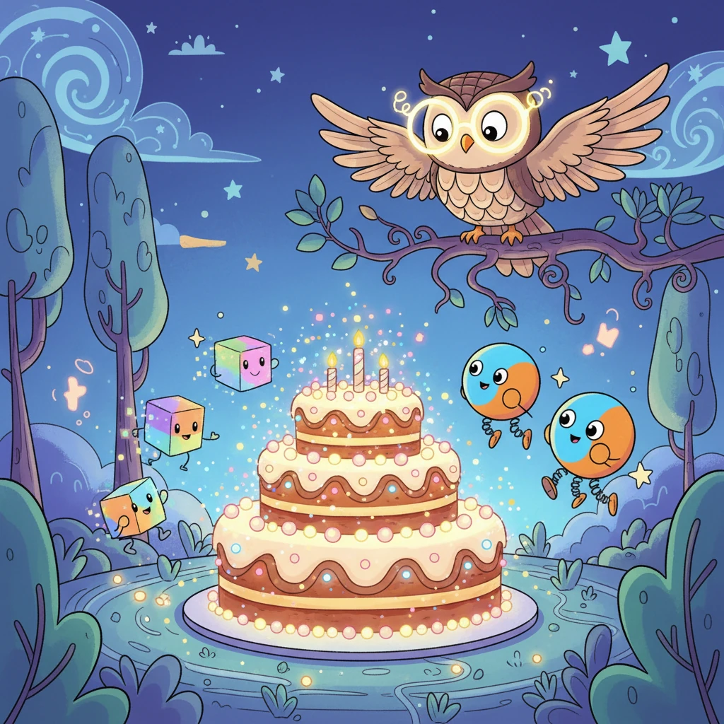 Soon, more digital creatures noticed the delightful glow. Giggling Glitches, bouncy Bouncers, and even a wise old Byte-Owl drifted closer, drawn by the vibrant energy and the now sparkling cake.