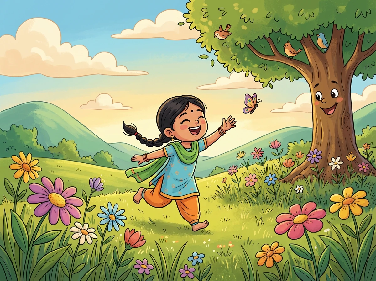 उसी खेत के पास, नन्ही नाम की एक छोटी चिड़िया रहती थी। सूखे के कारण, उसे रोज़ाना दाना ढूँढने में बहुत मुश्किल हो रही थी। वह बहुत परेशान थी।