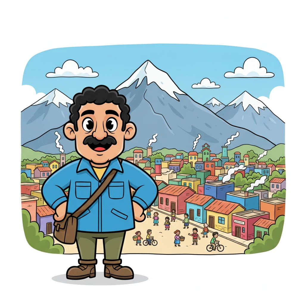The cheerful town of Yungay nestled peacefully at the foot of the magnificent Andes mountains, a place of vibrant colors and bustling activity. Mario Sepúlveda, a clever engineer with a kind smile, loved his home and the people in it.