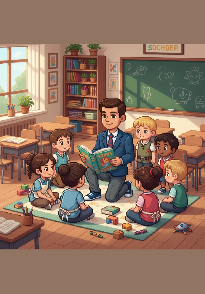 During a break between lessons, Ali’s teacher gathers the students to talk about the importance of vitamins. Ali listens carefully, tucking the helpful tips away in his mind to share with his family later.