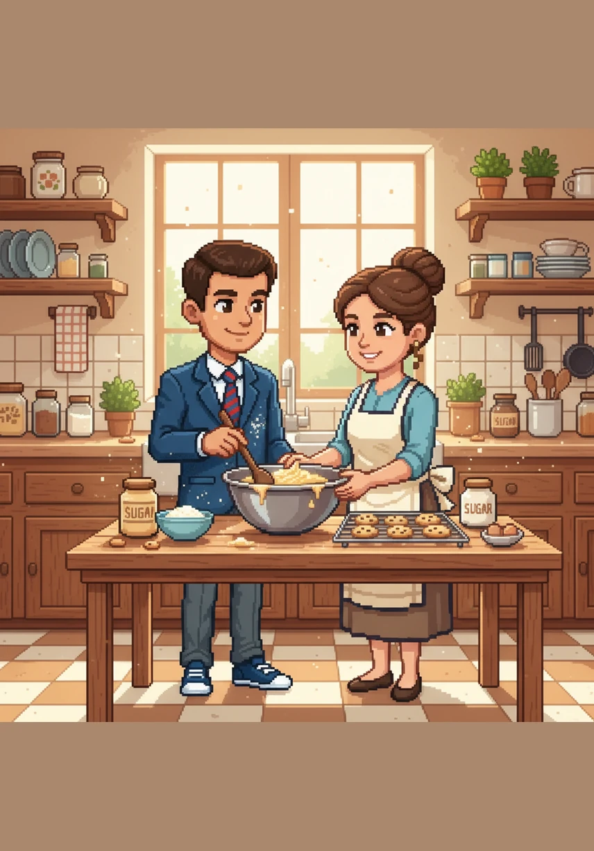 In the afternoon, the kitchen becomes a place of teamwork as Ali helps his mother cook. They stir a large pot of steaming vegetable soup together, filling the house with a delicious and comforting aroma.