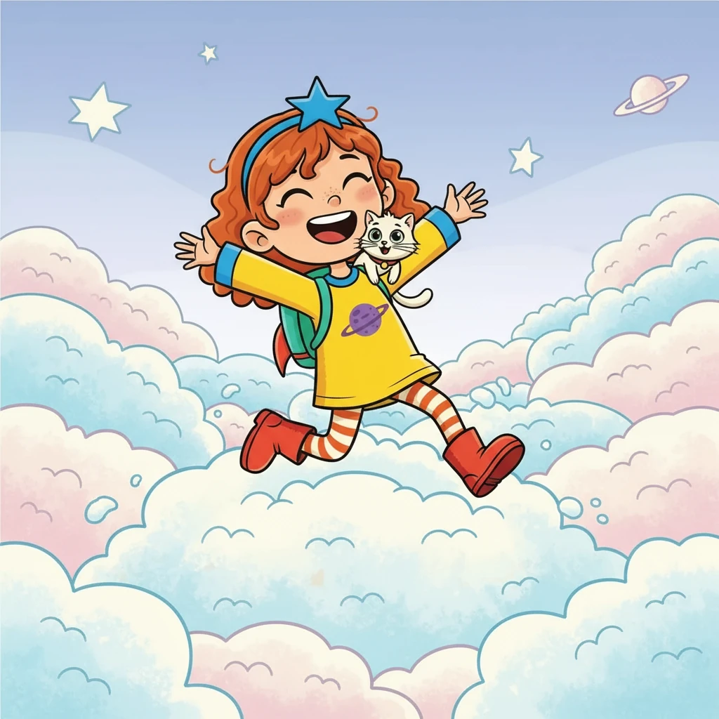 Next, they traveled to Planet Floof. Everything on Planet Floof was soft and fuzzy. Miroslava and Snejka played in the clouds.