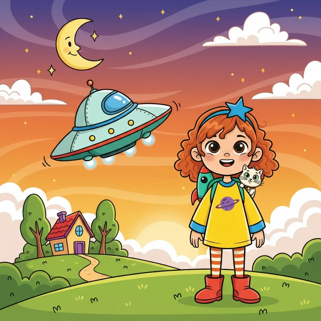 Finally, it was time to go home. Miroslava and Snejka landed their spaceship. They were tired but happy. They knew they would have more adventures!