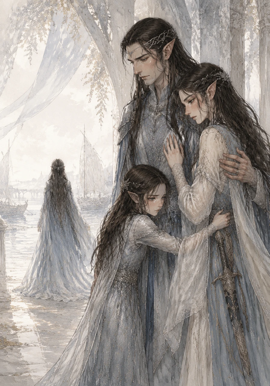 The departure of Celebrian to the Undying Lands leaves a void in Linniel’s heart, fueling a paralyzing fear of being left behind by those she loves. She clings to her father and sister, her loyalty becoming a shield as she vows never to let another shadow touch her kin.