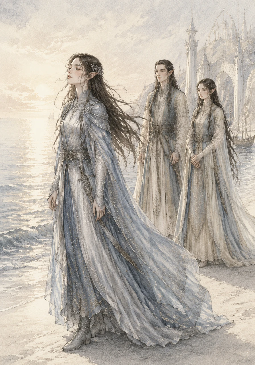 After the shadows have passed and the King has returned, Linniel stands on the white shores of the Grey Havens. She feels the final breeze of Middle-earth on her face, a quiet daughter of the stars who carried the memory of two forests in her heart until the very end.