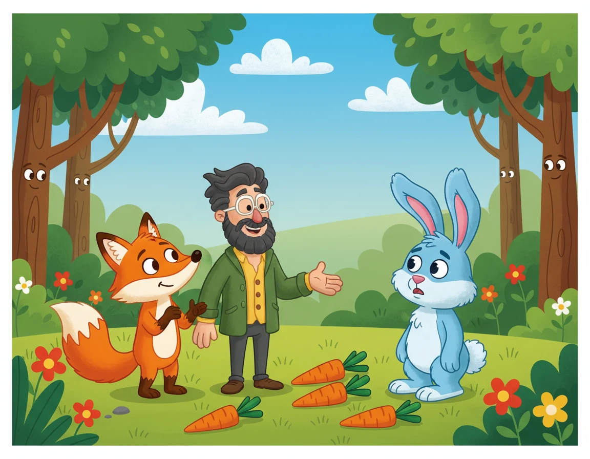 Elara found the fox, who clarified, "I just said, 'I wish I had some carrots.'" The bunny had misunderstood the fox's wish.