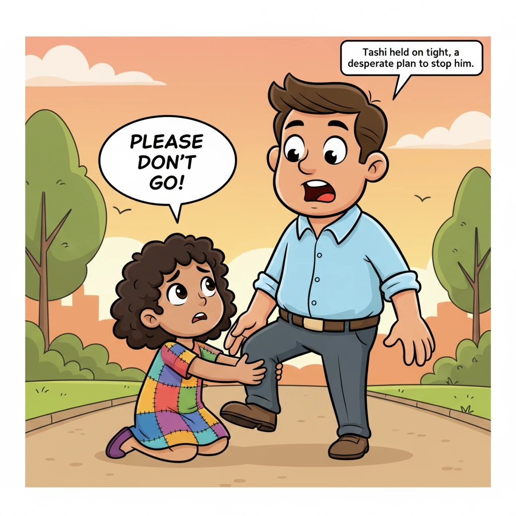 Taashi reaches Akshay's feet, not standing, but dropping to her knees and grabbing his leg tightly. Her strategy is clear: Akshay cannot move without