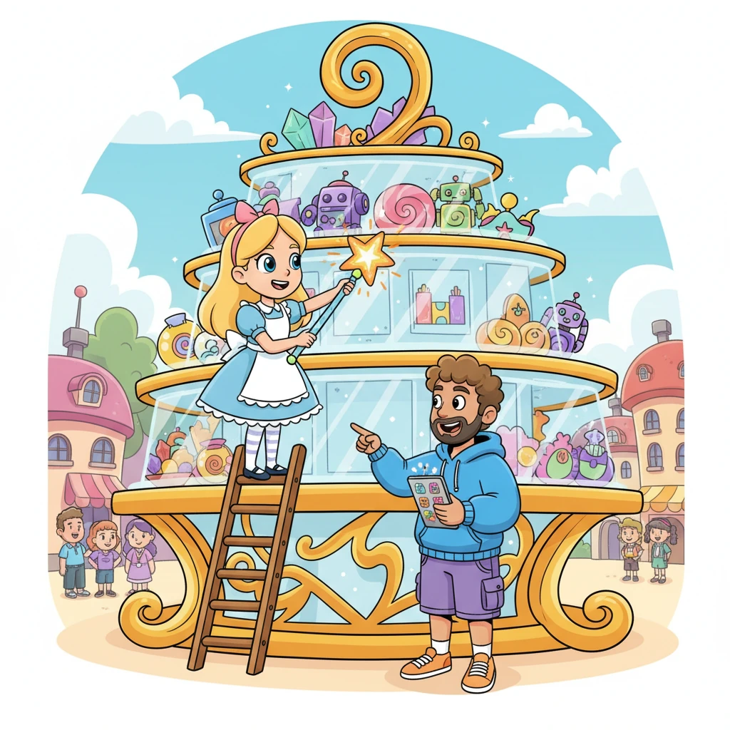 In the vibrant land of Nuxtville lived Lottie, a cheerful girl with a very important job. She was the keeper of the magnificent Grand Display Board, which showed off all the wonderful items for everyone to see. But sometimes, the board needed more items!