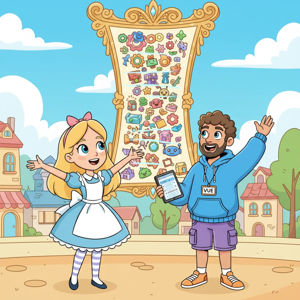 Everyone in Nuxtville loved Percy's tidy pages, but sometimes they wished the items would just keep coming without having to click. They longed for a never-ending stream of discoveries on the Grand Display Board.