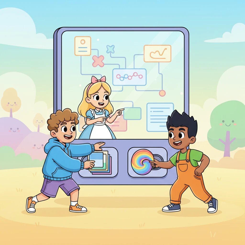 So, Lottie, Percy, and Sammy put their heads together. They decided to create two special, colorful switches right next to the Grand Display Board. One switch was for Percy's neat pages, and the other for Sammy's smooth, endless flow.