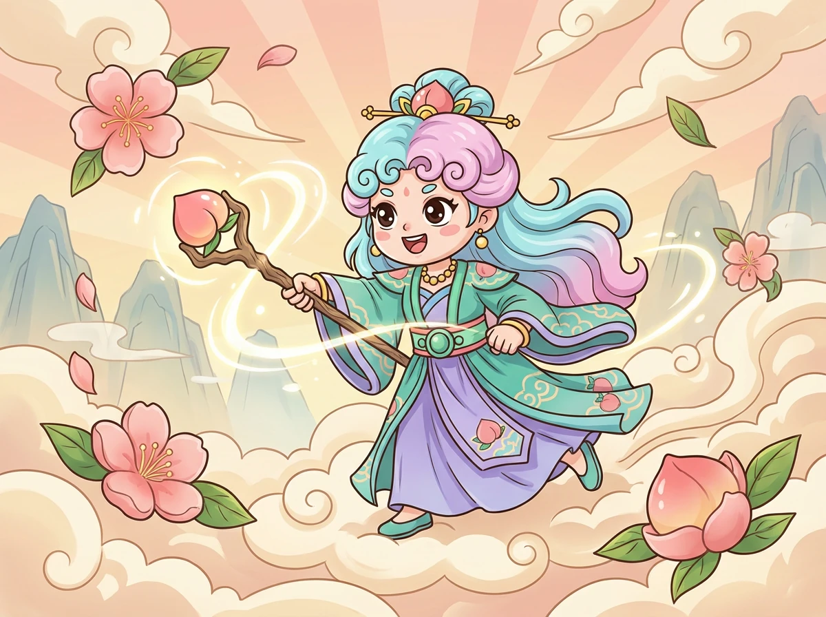 她召唤出祥云,驾驭着它飞向人间,降妖除魔,拯救苍生于水火之中。