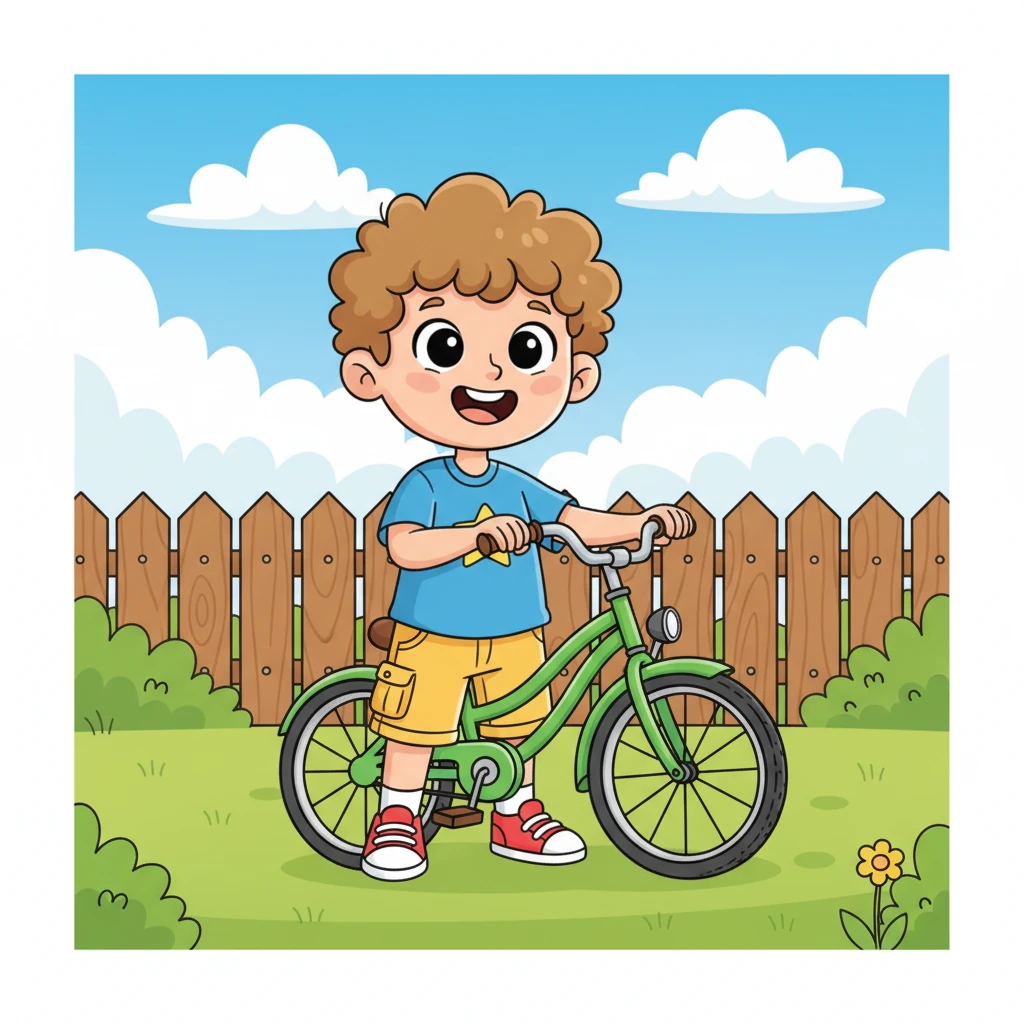 Grześ received a new bike for his birthday! The vehicle was shiny green, with real pedals, looking just like an adult's bike. Joy filled Grześ's heart, but a tiny bit of uncertainty also fluttered in his tummy, because new things can be both exciting and a little intimidating.