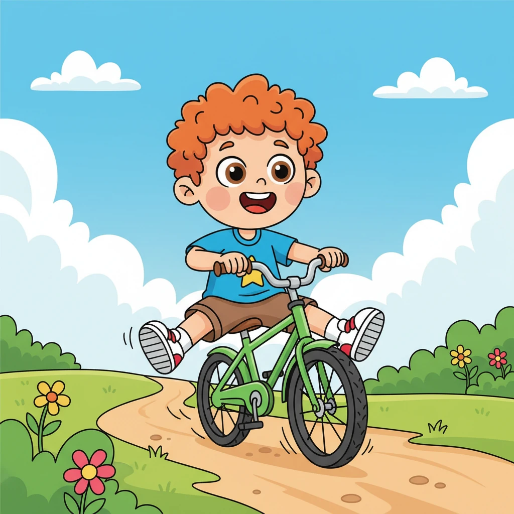 The boy remembered his old balance bike, where he pushed off with his feet. He recalled zooming downhill with a big smile, feeling like the king of the paths, knowing that even then, he started with small steps.