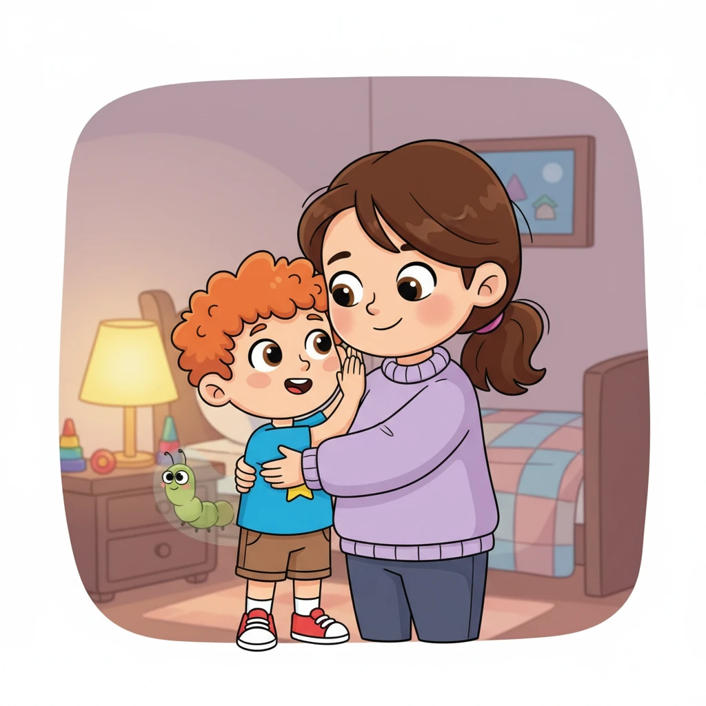 In the evening, Grześ whispered to Mom: "The Worry-Worm was with me today... but I took small steps and I did it!" Mom hugged him tightly, because courage is indeed about taking small steps, even when something squeezes in your tummy.