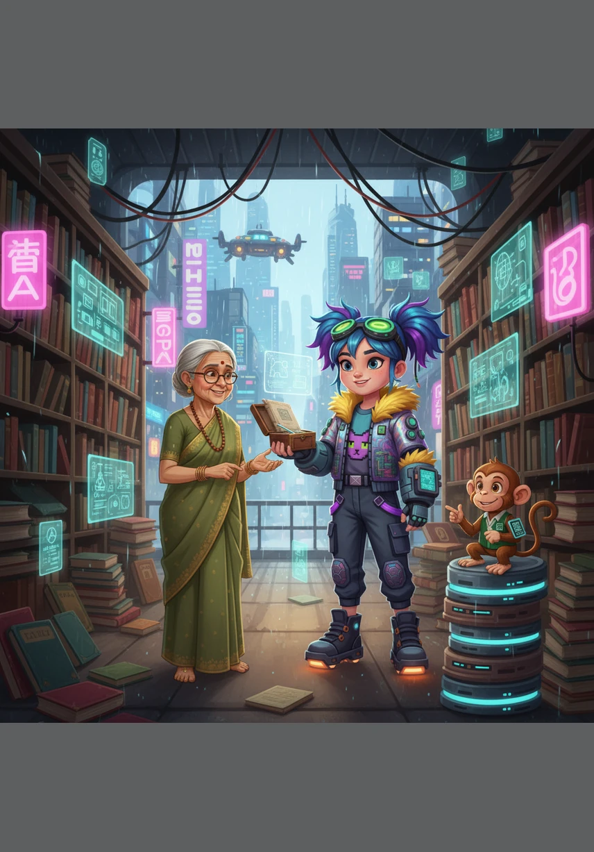 While exploring the library, she finds a book that contains the beautiful stories of her own ancestors and their love for the land. She realizes that the greatest treasures are not gold or jewels, but the wisdom and values passed down through generations.