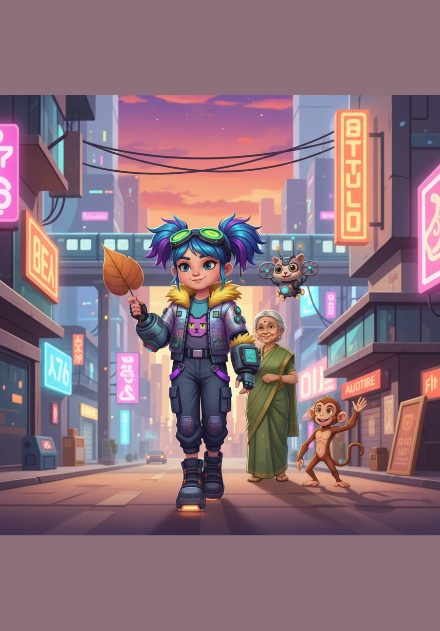 As the sun begins to set, painting the sky in breathtaking shades of orange and purple, Meera starts her walk back home. She feels a new sense of pride and belonging, carrying a single fallen leaf from the Banyan tree as a precious souvenir.