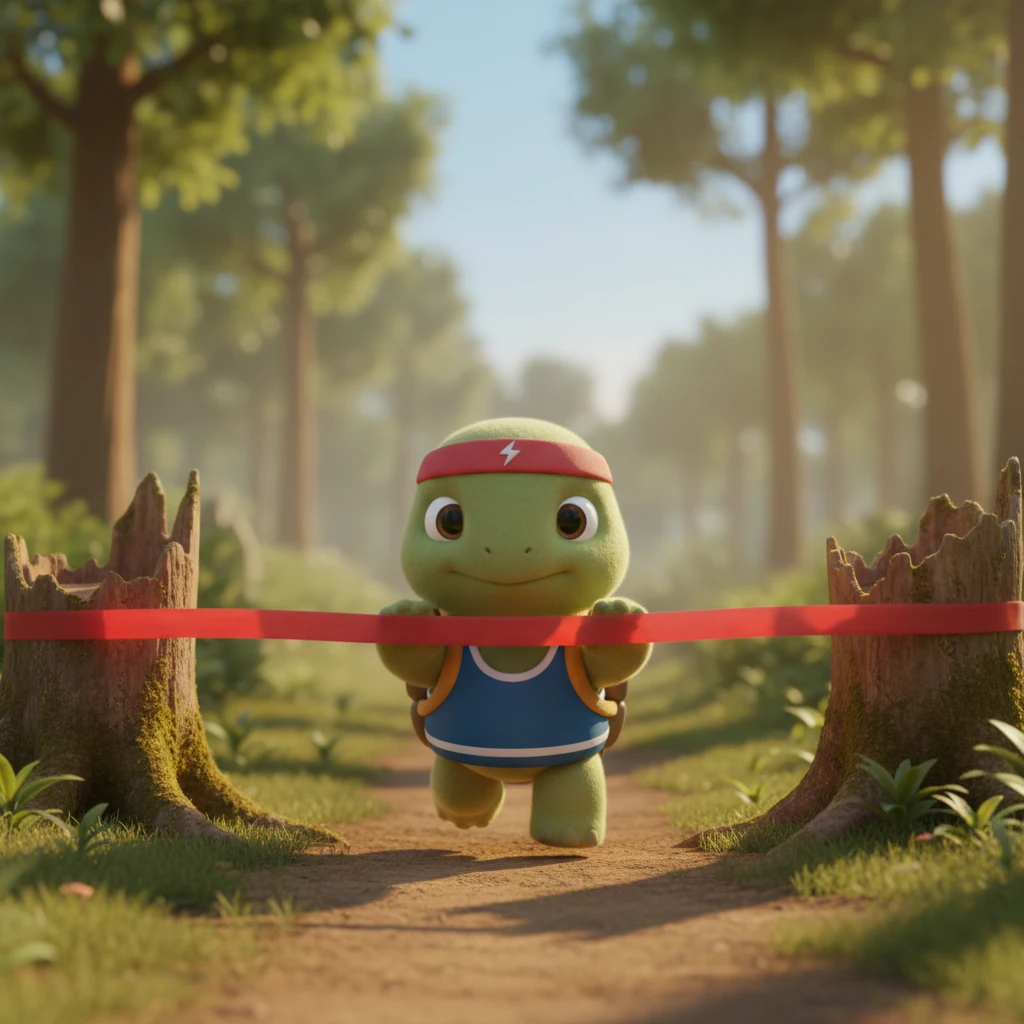 The finish line, marked by a vibrant red ribbon strung between two ancient stumps, slowly came into view for Timothy. He pushed onward, his focus entirely on the goal ahead, his resolve unbroken. Each deliberate step brought him closer to the triumphant conclusion.