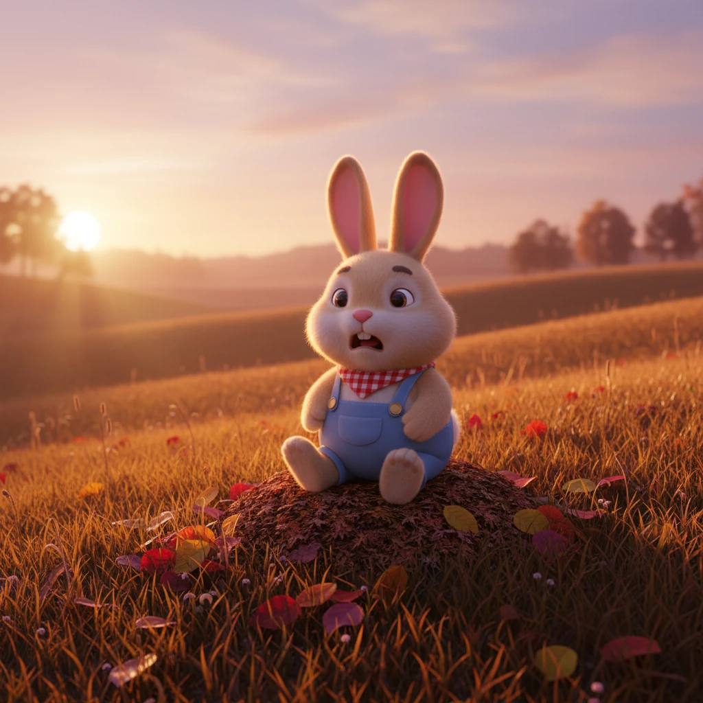 A sudden rustle of leaves woke Barnaby with a jolt. He blinked, disoriented, and then his eyes widened in alarm as he realized how much time had passed. The sun was much lower in the sky, casting long shadows across the meadow, and a wave of panic washed over him.