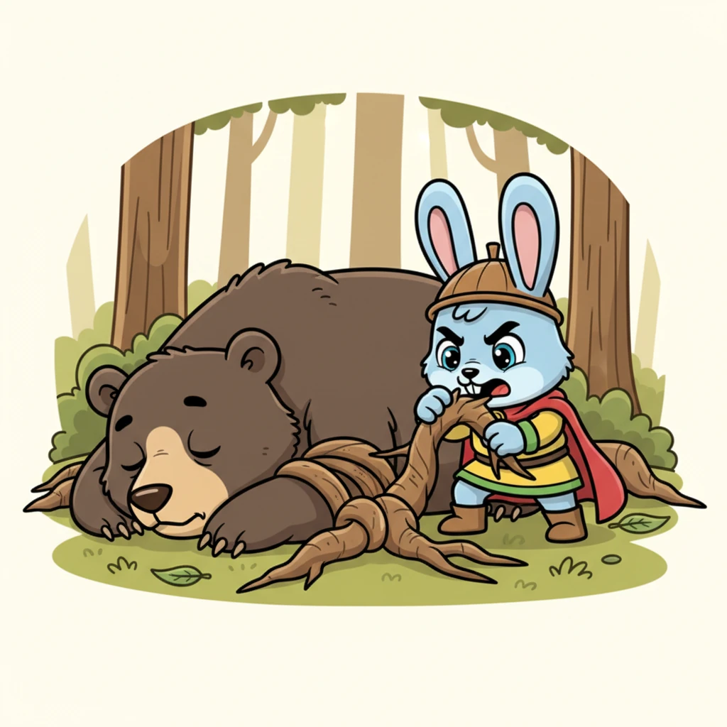 Kiki melihat beruang madu itu terjebak di antara akar-akar pohon yang melilit kakinya saat tidur. Dengan hati-hati, Kiki menggunakan giginya yang kecil namun tajam untuk melepaskan akar-akar itu. Beruang madu itu terbangun, mengedipkan matanya yang besar dengan bingung.