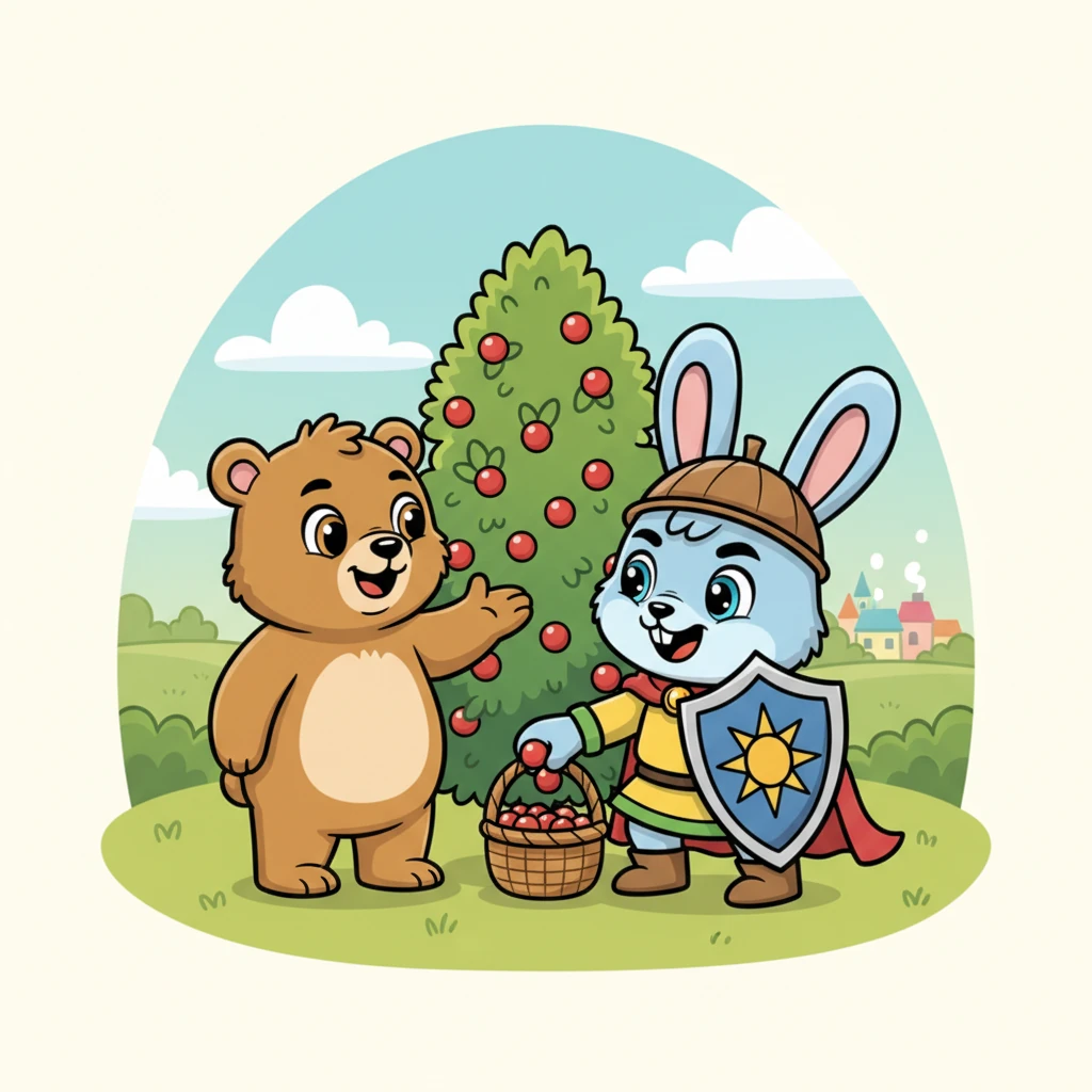 Beruang madu yang kini bebas sangat berterima kasih kepada Kiki. Ia menunjuk ke arah semak buah beri yang lebat, dan Kiki dengan cepat mengumpulkan buah-buah merah manis itu ke dalam keranjangnya. Dengan hati ringan, Kiki bergegas kembali ke desanya.