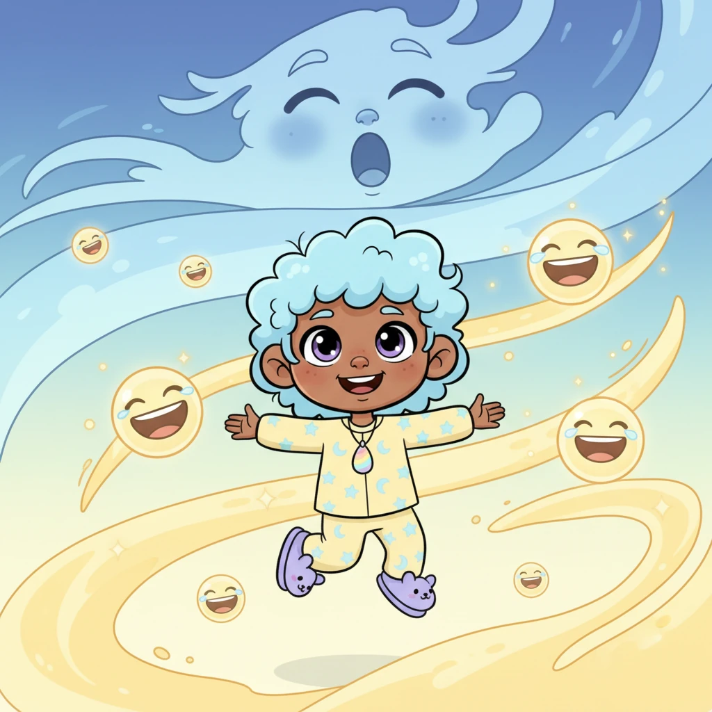 As Lumi journeyed, she noticed something wonderful: the flowing colors weren't just colors anymore. A warm yellow shimmer transformed into the echo of a happy laugh, bubbling with joy. A deep, soothing blue became a peaceful, gentle yawn, stretching across the sky.