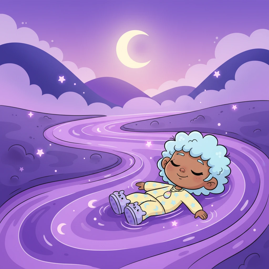 The magic continued as a soft, comforting purple expanded. It wrapped around the whole world like a cozy, plush blanket, ready to tuck everyone in for the night. The river was truly alive, carrying more than just hues; it carried feelings and warmth.