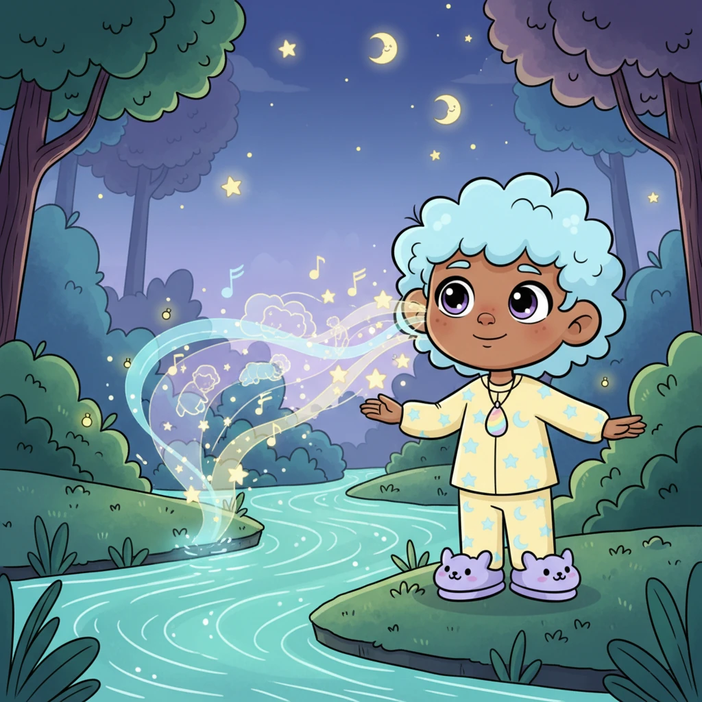 Just then, a soft, musical whisper rose from the flowing currents, reaching Lumi's cloud-ears. "We carry dreams," the river murmured, its voice like rustling leaves, "to all the children who are ready to rest and dream their brightest dreams."