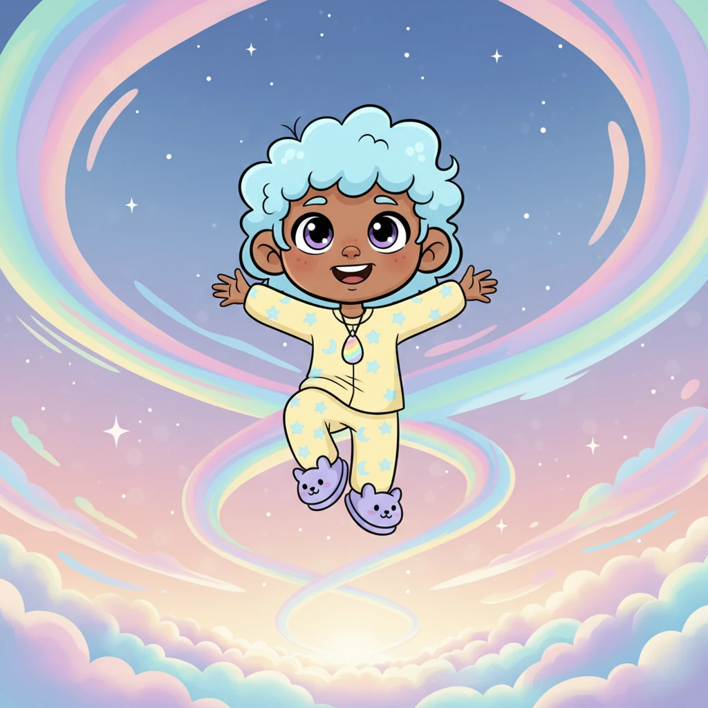 Lumi's cloud-face broke into a wide, happy smile. Understanding filled her, and she drifted even higher, watching with delight as the magnificent colors began to slow their gentle journey. They spiraled and softened, preparing for their final destination.