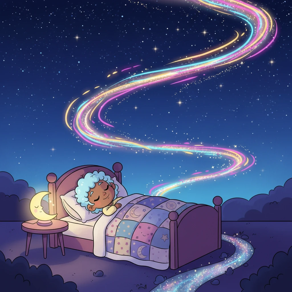 Slowly, beautifully, the last of the vibrant colors melted into the vast, starry night sky, becoming one with the darkness. And in that moment, every child in every bed slept peacefully, their minds filled with brighter, more wonderful dreams than ever before. The magical river, its work done, finally rested until the next night.