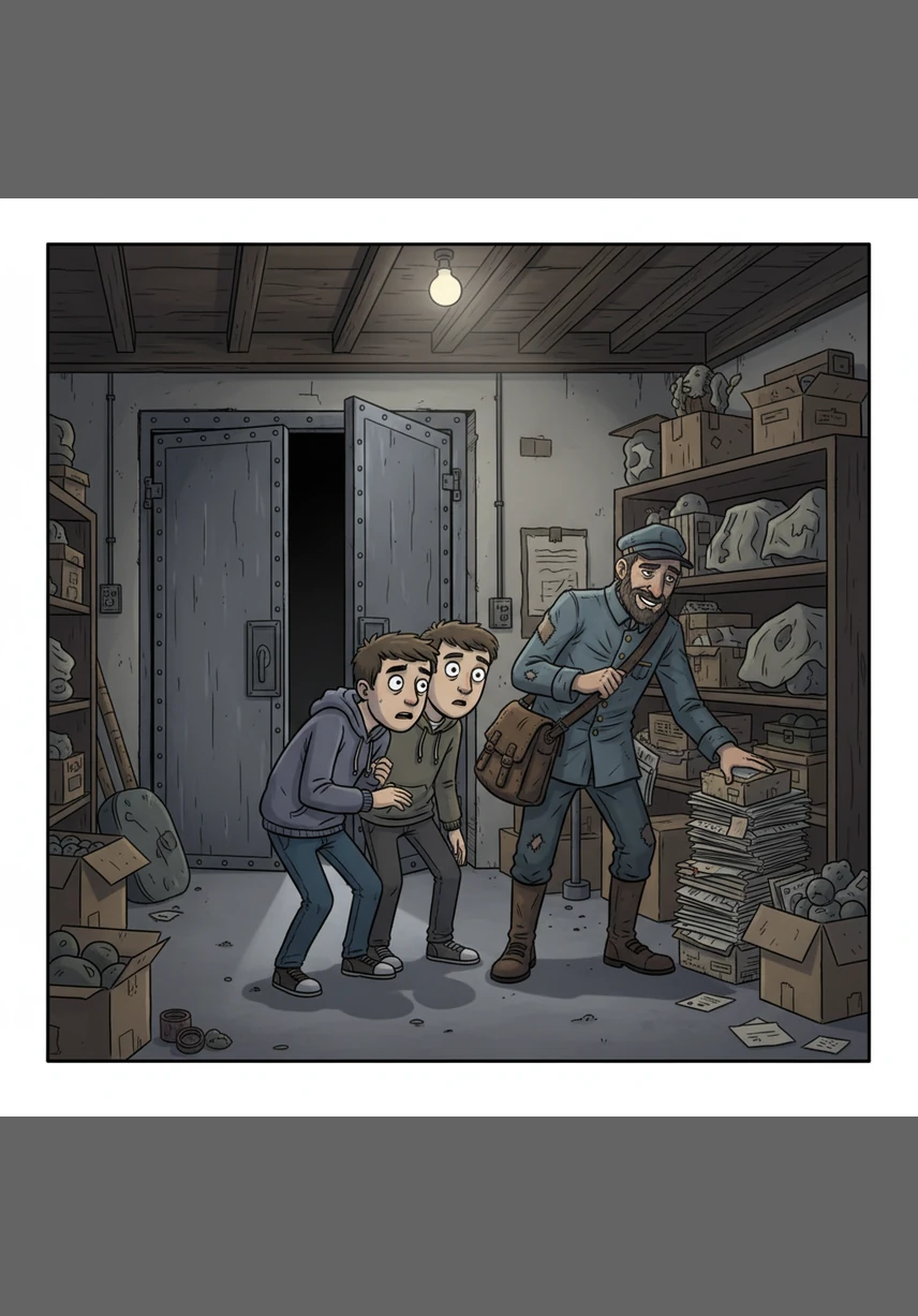 Matt and Ian lean in closer, their eyes darting to the heavy steel doors that lead to the main warehouse floor, now convinced every creak of the building is an intruder. Elias smiles thinly, spinning a web of paranoia about what the neighbors do with the packages that never get delivered.