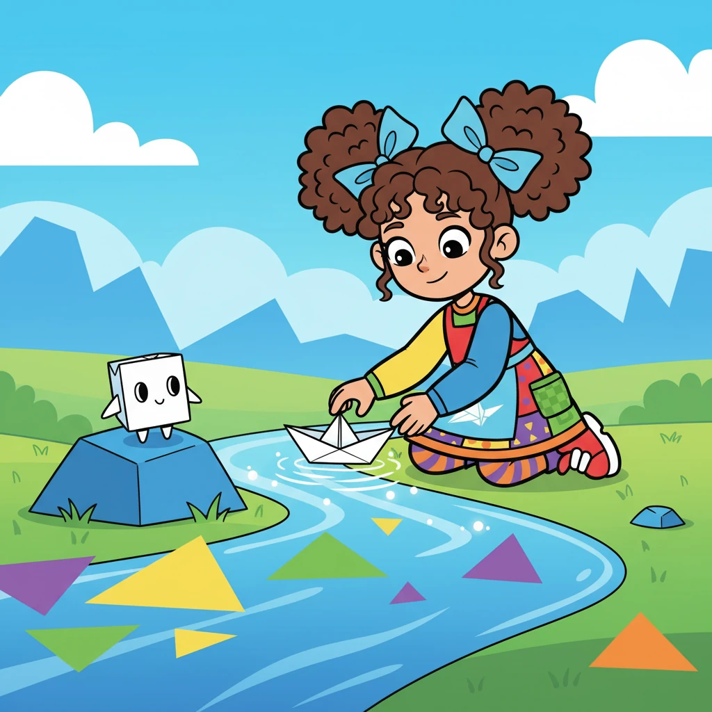 Anya, guided by Squaro, began her journey, folding a paper boat to navigate a river of polygons. She learned about triangles, rectangles, and pentagons, each shape a new challenge and a new lesson.