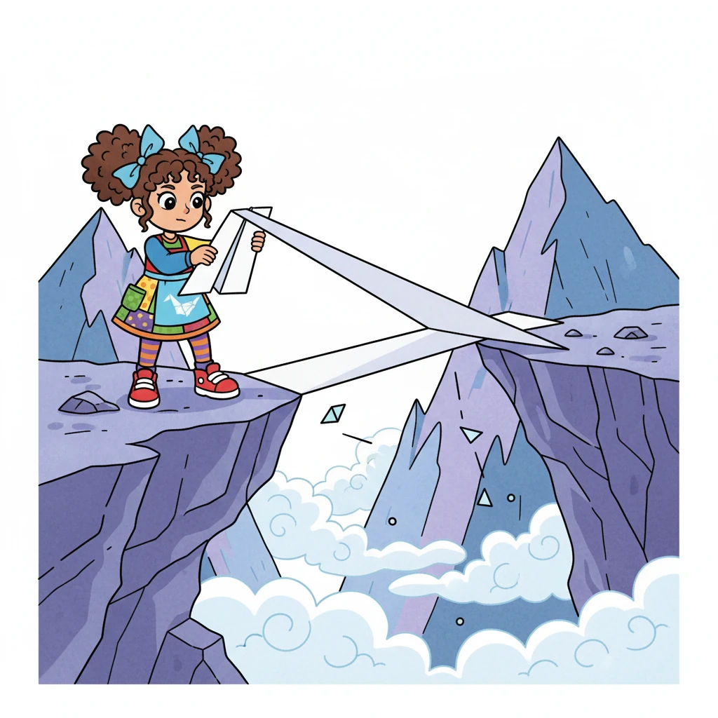 Next, they faced the Perpendicular Peaks, a mountain range where understanding perpendicular lines was key to crossing. Anya folded a paper bridge, perfectly demonstrating the concept, allowing them to continue on their journey.