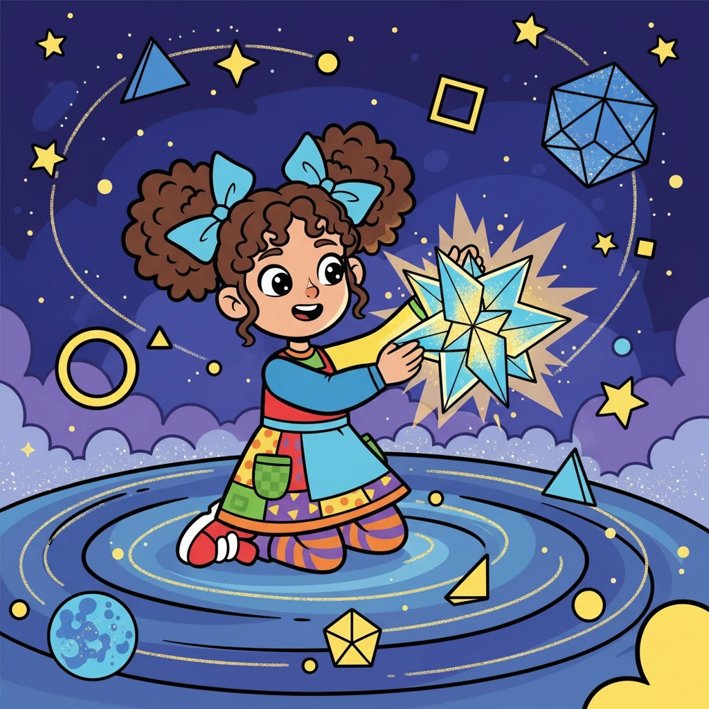 Finally, Anya reached the heart of the Geometric Galaxy, where she folded the ultimate origami creation: a beautiful, intricate star. As she finished, the galaxy shimmered, and she felt a deep sense of accomplishment and understanding.