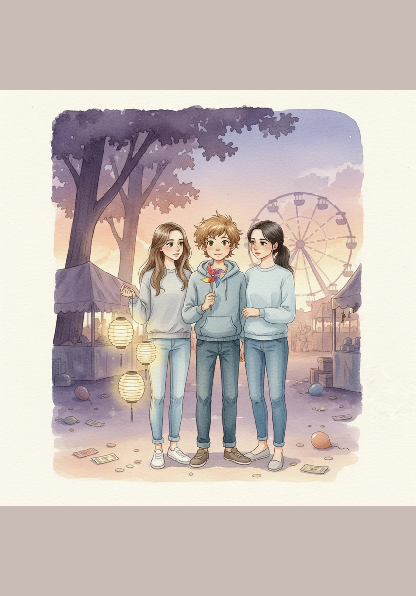 As the fair winds down, Ari, Bruno, and Luna share a genuine smile, basking in the warm glow of the afternoon sun. The sense of accomplishment is visible on their faces, knowing they succeeded not just in the project, but in understanding one another.