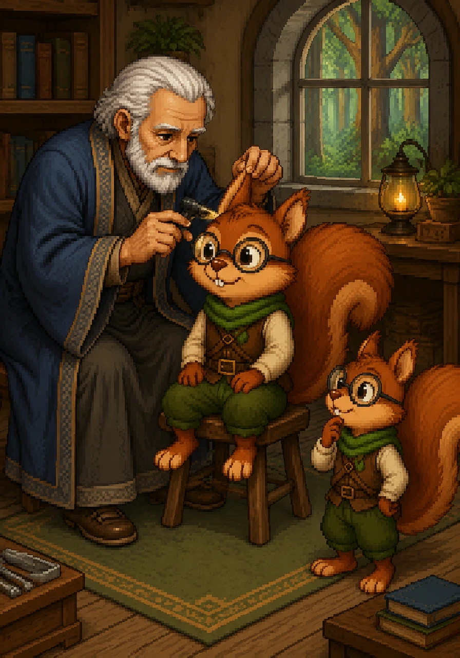The teacher carefully checks Leo's sight and hearing to make sure everything is working well. He confirms that Leo’s struggles aren't due to a lack of intelligence, as Leo is the best riddle-solver in the entire forest.