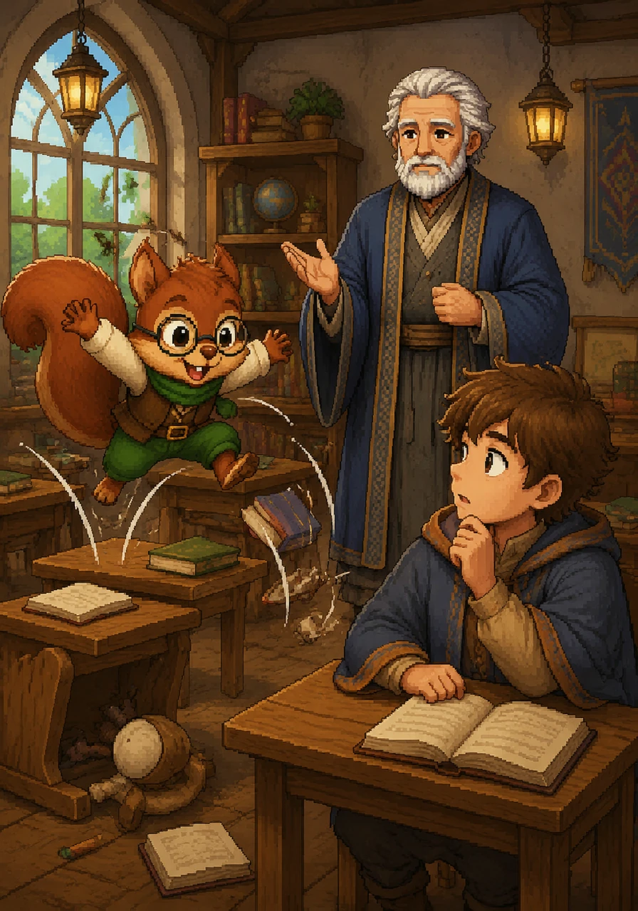 In the classroom, Leo notices his friend Pip the Squirrel constantly jumping around and losing focus. Silas explains that Pip has ADHD, a different condition that sometimes appears alongside learning disorders, making the classroom a very busy place.