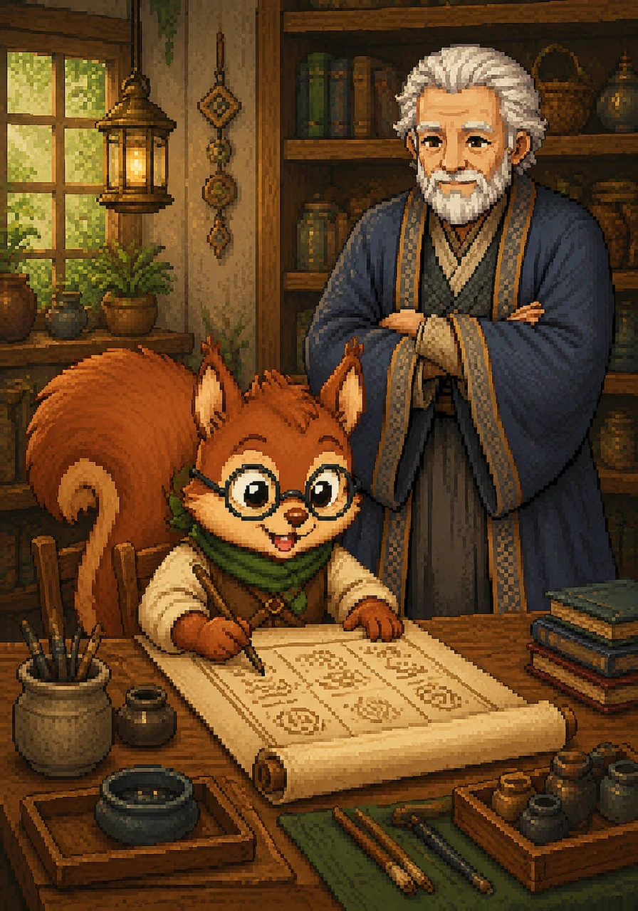 With his new tools and plenty of encouragement, Leo starts to see the patterns in the scrolls more clearly. He practices every day, feeling proud as the once-confusing symbols finally start to make sense and stay still on the page.
