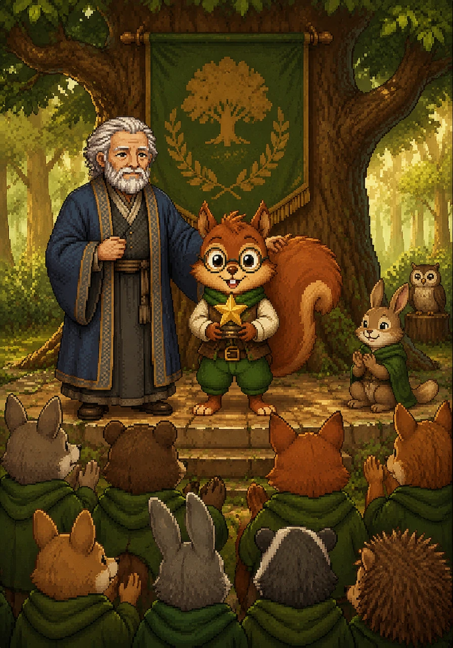 At the forest graduation, Leo stands tall and receives a golden star for his hard work and perseverance. He realizes that every student in the Great Oak School has a unique way of learning, and that is what makes the forest so wise.