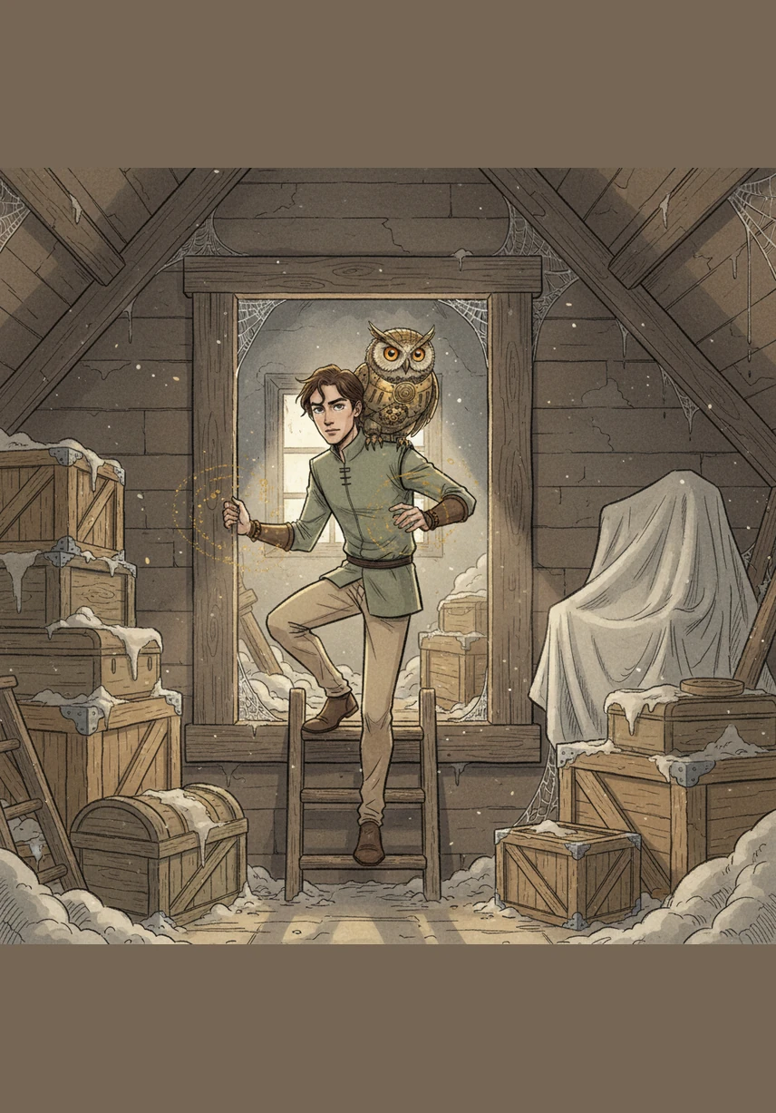 Elias climbed into the dusty attic, his flashlight beam landing on a leather-bound book that pulsed with a soft, golden light. As he brushed off the cobwebs, he felt a strange vibration humming through the cover, as if the book were breathing in the silence.