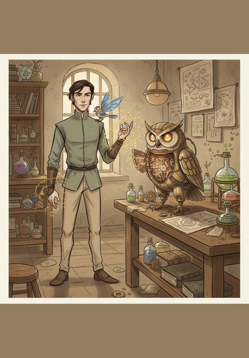 In an instant, the attic vanished, replaced by a magnificent forest of silver trees with leaves that tinkled like crystal bells in the breeze. The ground was soft and covered in luminous moss that changed colors with every step Elias took into this vibrant new world.