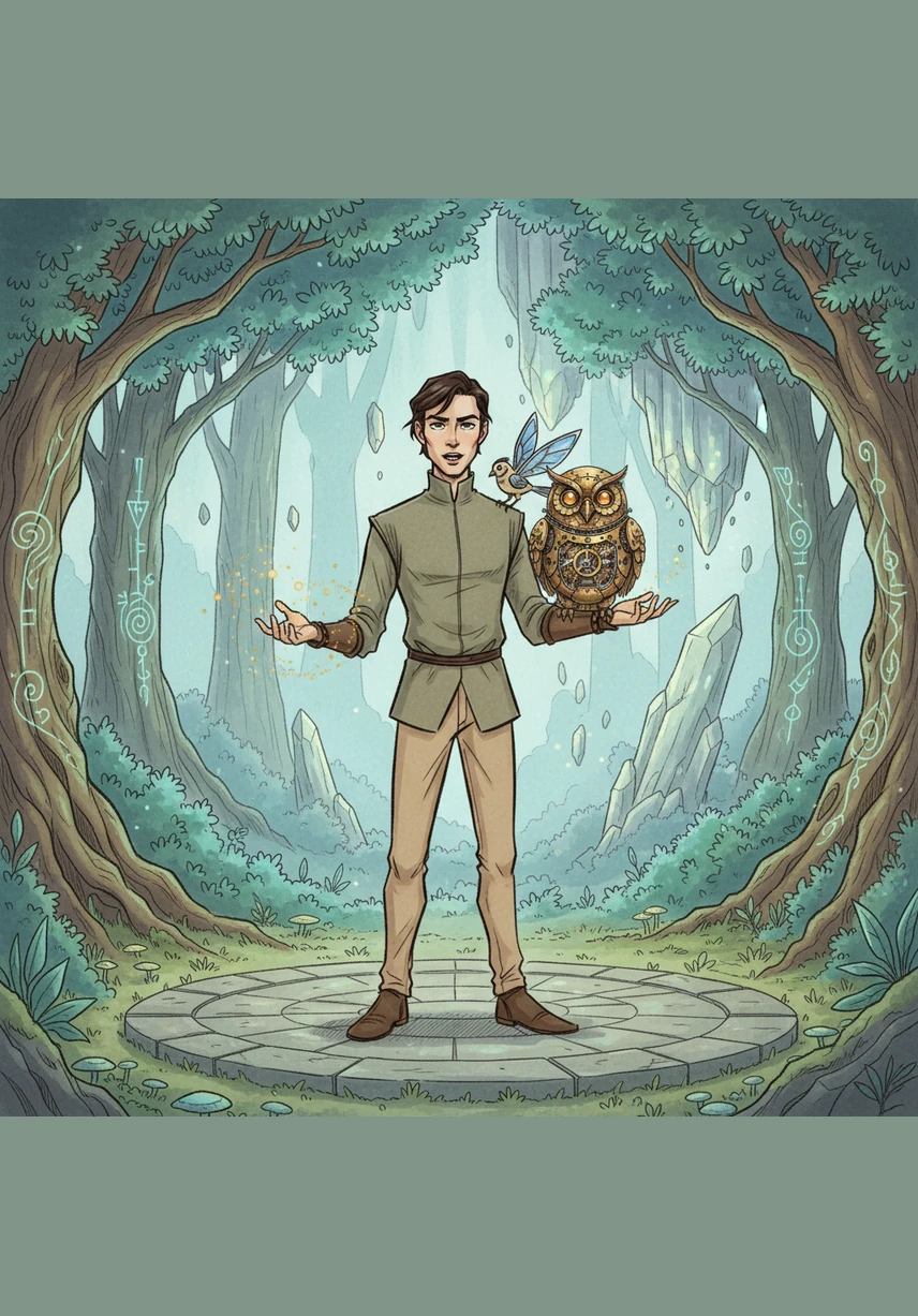 Remembering the narrator's voice, Elias cleared his throat and spoke his first words in this realm, describing a field of giant, glowing sunflowers. To his amazement, the ground beneath him trembled as massive golden petals erupted from the earth, responding instantly to his voice.