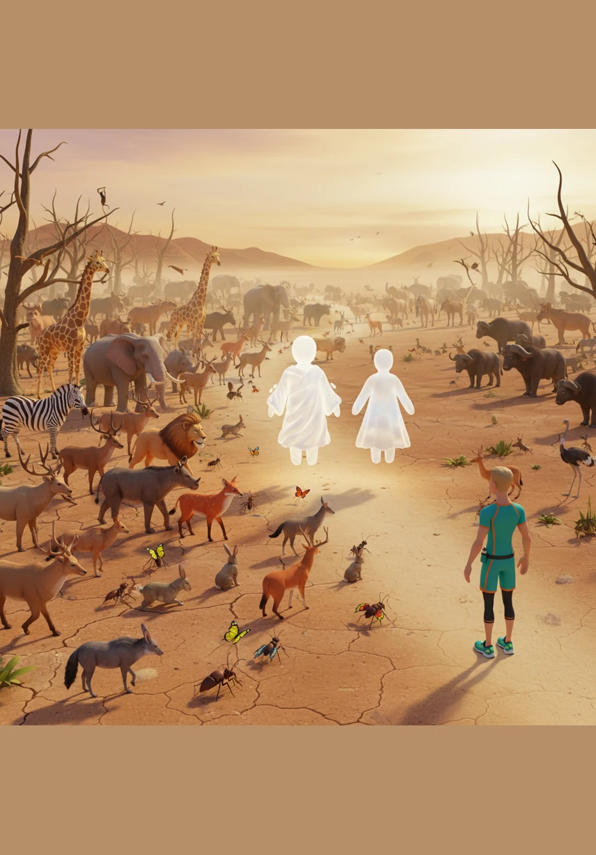 On the dry land, a magnificent parade of animals appeared, from the smallest creeping insects to the mightiest beasts of the wild. Each creature was unique, filling the forests and plains with the sounds of a living world.