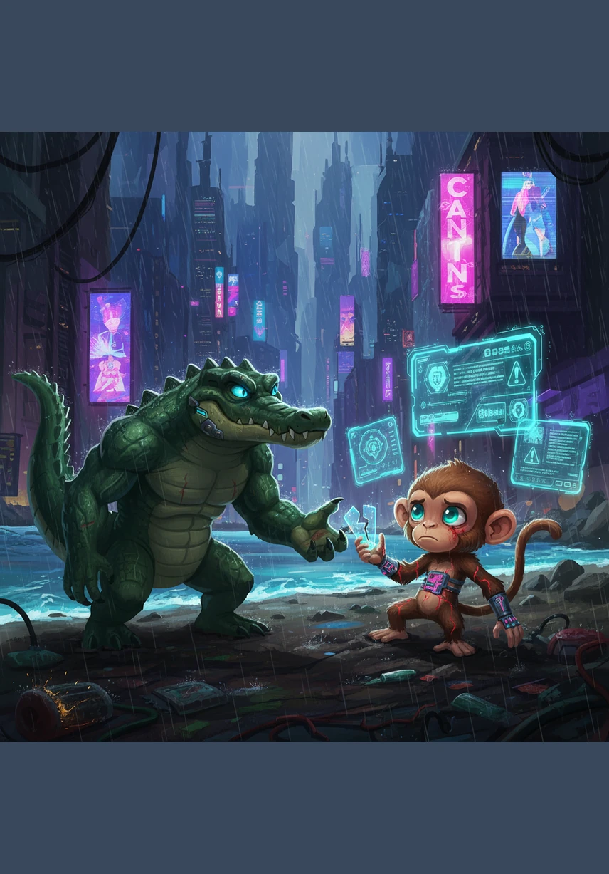 Snappy believed the monkey and quickly turned around to swim back to the shore. As soon as they reached the land, Momo gave a giant leap and climbed to the very top of his tall mango tree. He was safe at last!