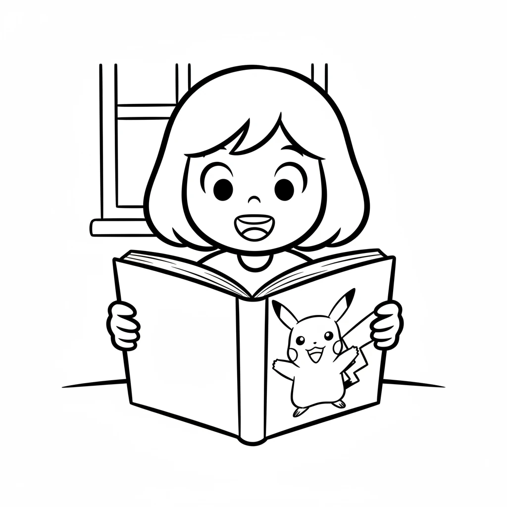 Opening the book, Lily gasped with delight! The first page showed a simple, outlined Pikachu, completely blank. Its little ears and zig-zag tail were ready for a splash of yellow.