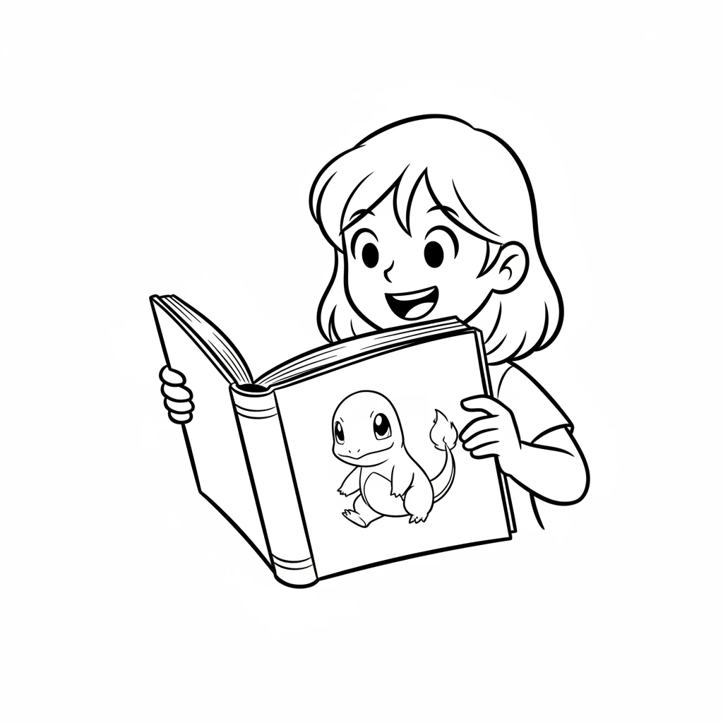 Lily's eyes widened with wonder and excitement. She flipped the page to find another blank Pokémon, a cute little Charmander. Its tail waited for a fiery orange.