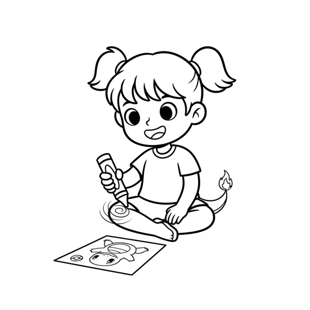 She picked up an orange crayon and began coloring Charmander with enthusiasm. As soon as the last bit of orange filled its body, a small, happy flame flickered on its tail. Charmander looked ready for a warm hug!