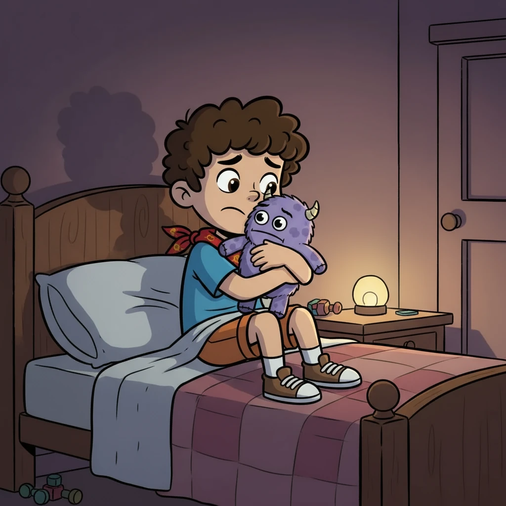 Otis, su peluche de oso, era el mejor amigo de Paco. Siempre estaba ahí para abrazarlo y consolarlo. Paco abrazó a Otis con fuerza, sintiendo la suave tela contra su mejilla. "Tengo miedo, Otis", susurró Paco, aferrándose al peluche.