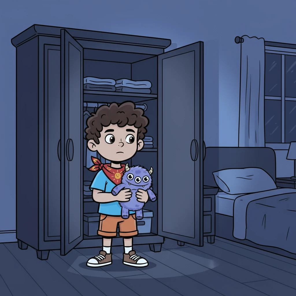 Con Otis en brazos, Paco se atrevió a bajar de la cama. La luz de la luna iluminaba débilmente la habitación. Juntos, se acercaron al armario y, con un poco de valentía, lo abrieron. Nada aterrador apareció.