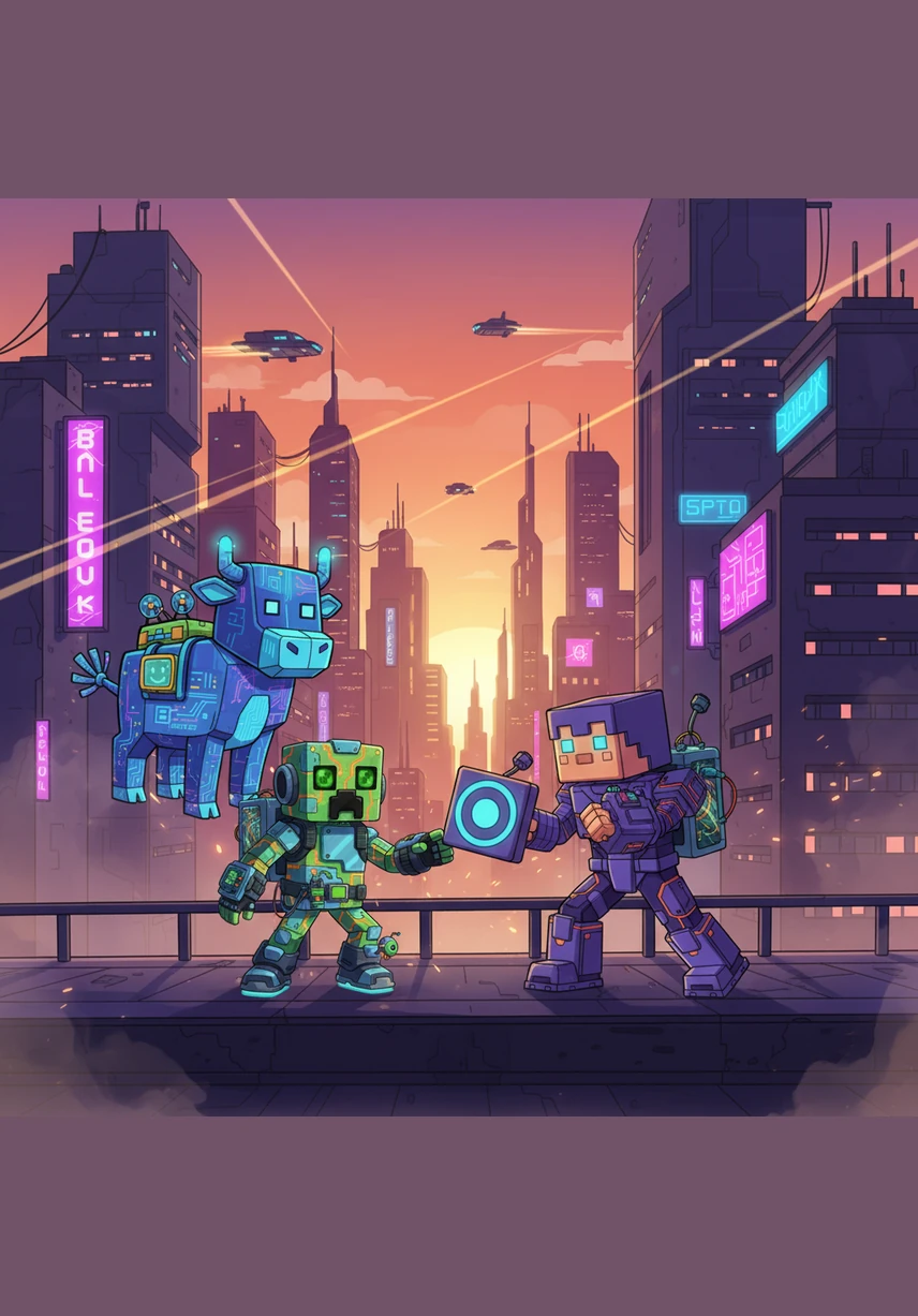 The sky turned a soft purple as the sun dipped below the horizon, signaling the arrival of the night. Steve worked quickly to build a sturdy wooden cabin with a cozy bed and a bright furnace. He finished the roof just as the first stars began to twinkle in the square sky.