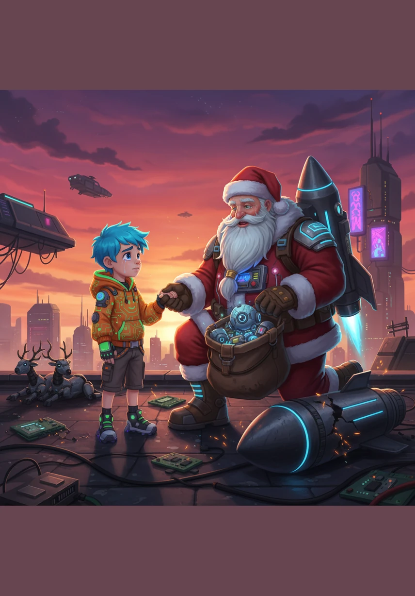 As the sun begins to set, painting the sky in beautiful shades of purple and gold, Santa gives Leo a magical glowing seashell. He tells Leo that whenever he misses the holiday spirit, he can listen to the shell to hear snowy carols.